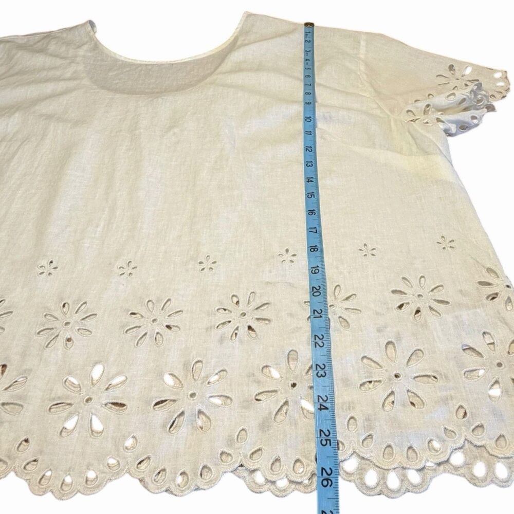 Eyelet Blouse Women Plus Size 4X Ivory Madewell Linen Boho Peasant Summer Top - Picture 6 of 13